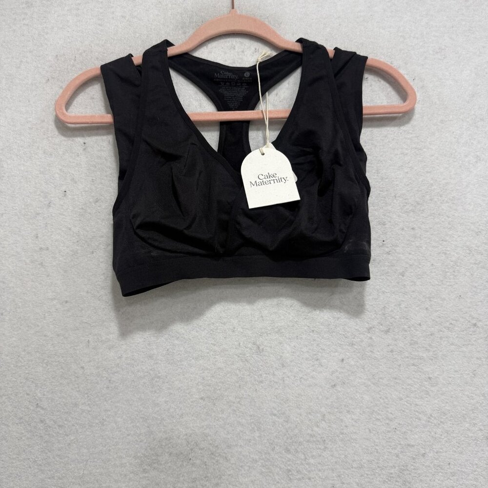 Cake Maternity Lotus Sports Bra Womens Large Black Nursing Pumping Yoga Wireless